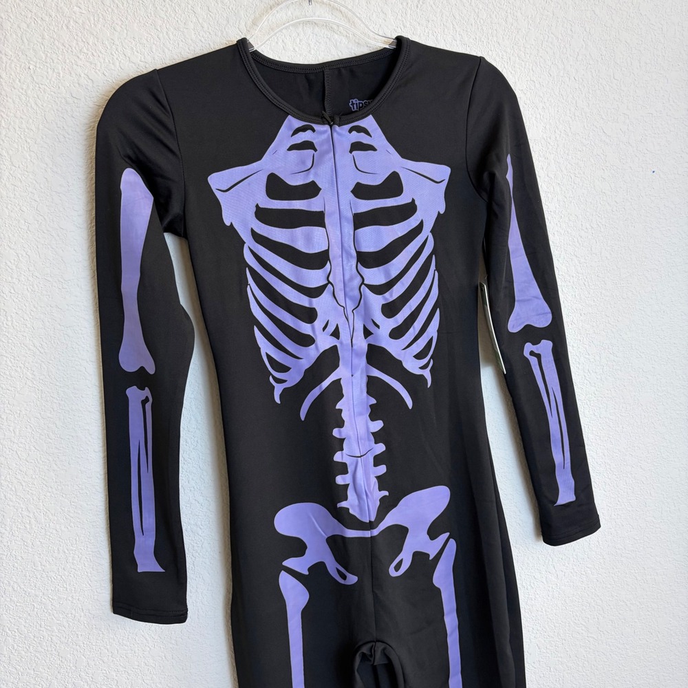 Tipsy Elves Womens Skeleton Bodysuit Black Purple Halloween Costume XS NEW